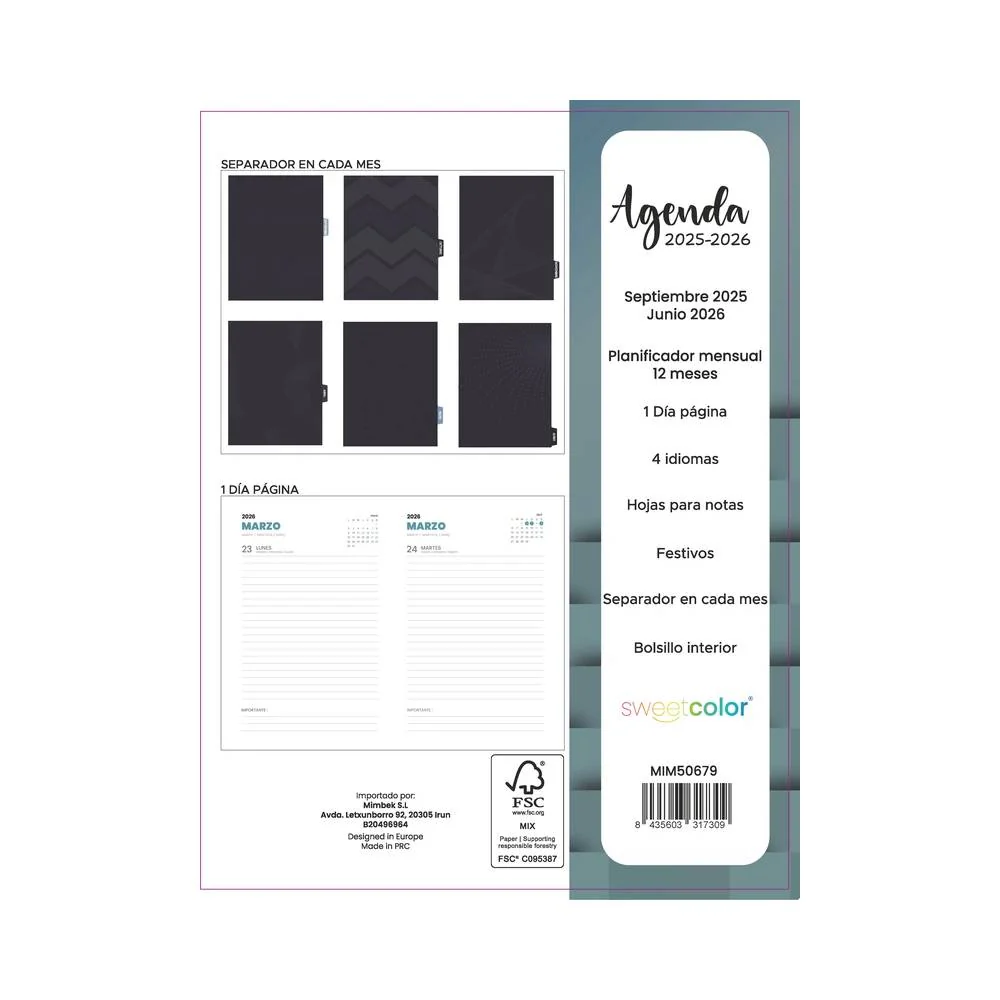 Agenda Escolar Diaria 2025-2026 Rubik Sweetcolor - Image 2