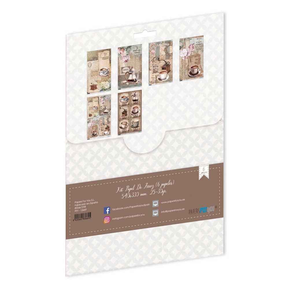 Bloc 6 Papeles de Arroz Home&Deco 'Coffee' PapersForYou - Image 2