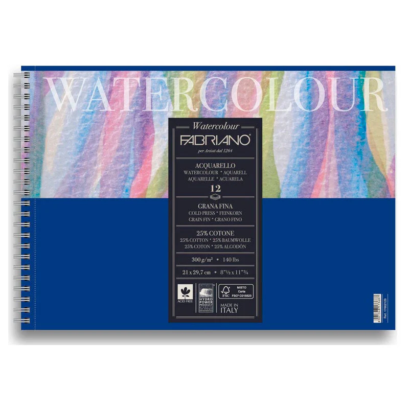 Bloc Acuarela 21x29,7cm 12 hojas 300gr Fabriano