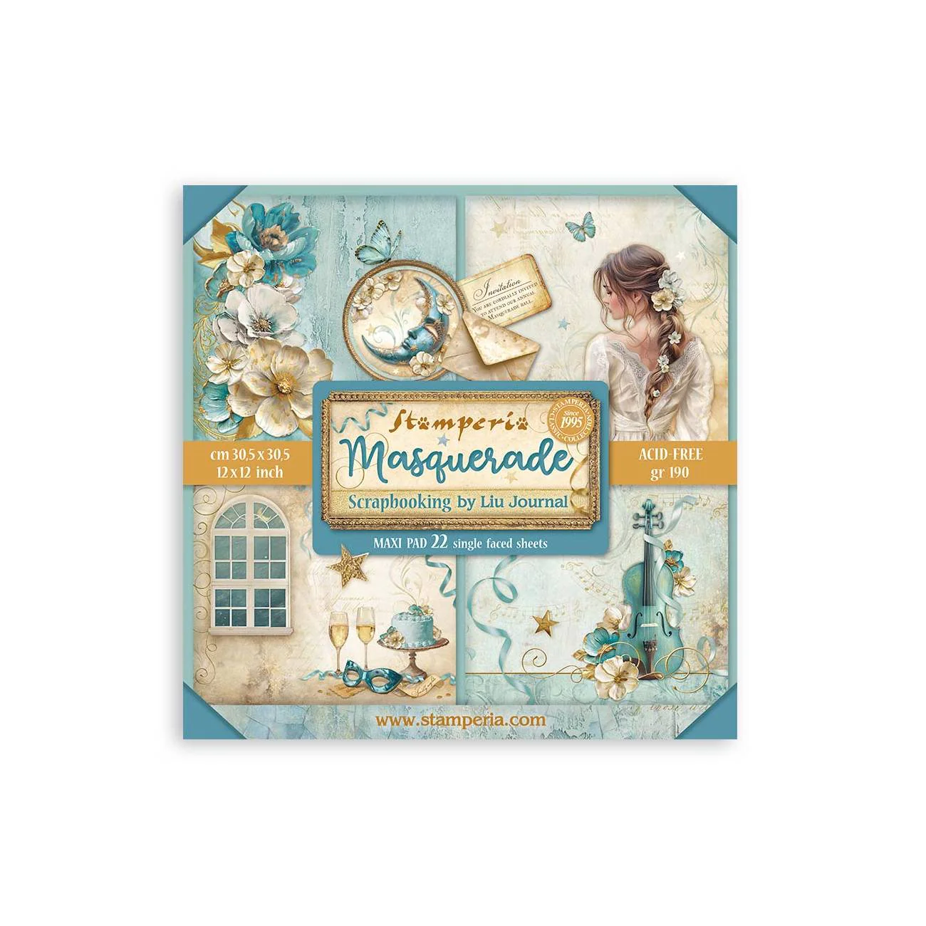 Bloc de Scrapbooking 22 Hojas Una Cara Masquerade Stamperia - Image 2