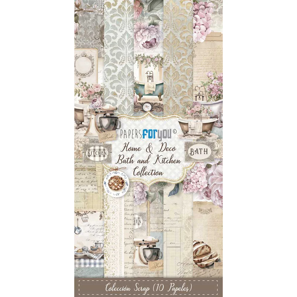 Bloc Scrapbooking 10 Hojas 15x30 Home&Deco 'Bath and Kitchen' PapersForYou