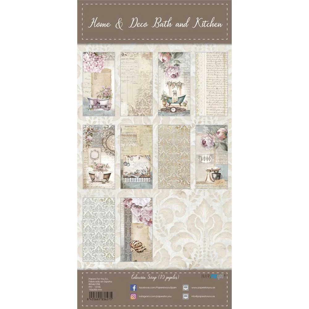 Bloc Scrapbooking 10 Hojas 15x30 Home&Deco 'Bath and Kitchen' PapersForYou - Image 5