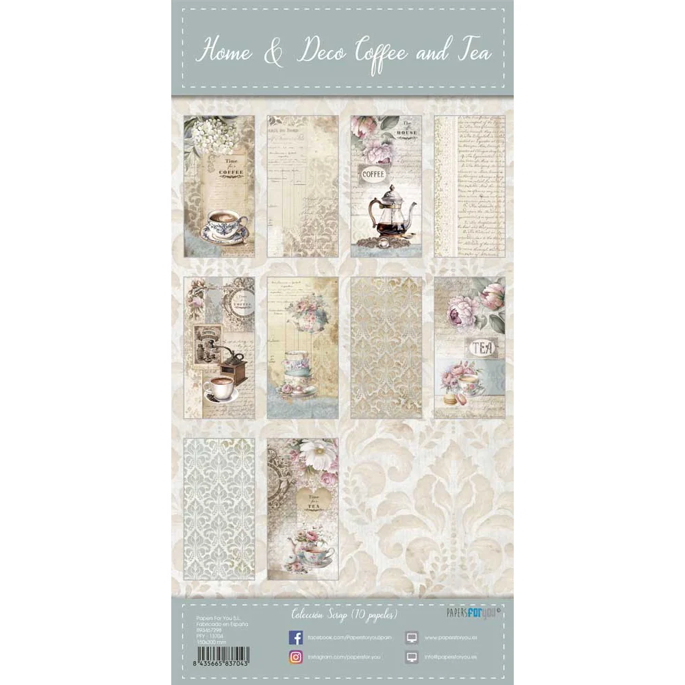 Bloc Scrapbooking 10 Hojas 15x30 Home&Deco 'Coffee and Tea' PapersForYou - Image 5