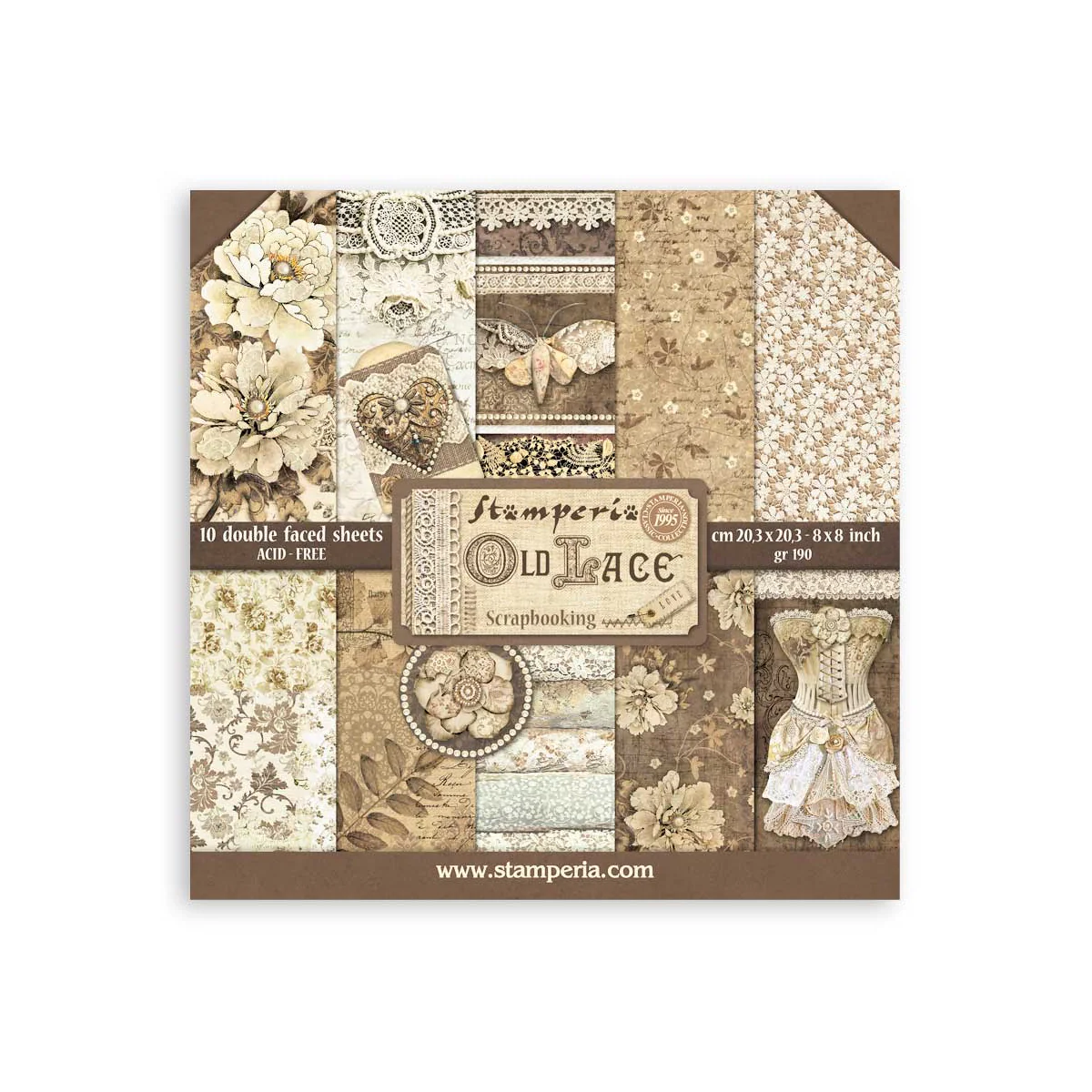 Bloc Scrapbooking 10 Hojas Old Lace 8x8 Stamperia