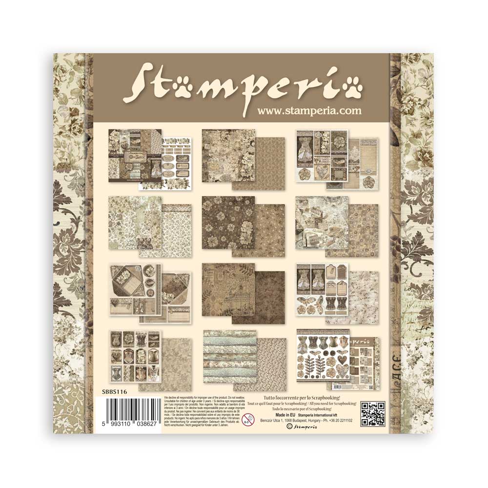 Bloc Scrapbooking 10 Hojas Old Lace 8x8 Stamperia - Image 14