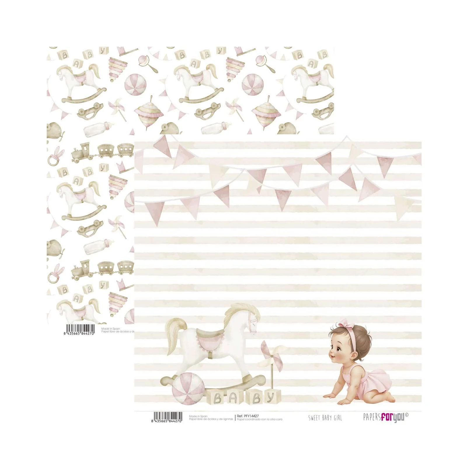 Bloc Scrapbooking 12 Hojas Sweet Baby Girl Papers For You - Image 3