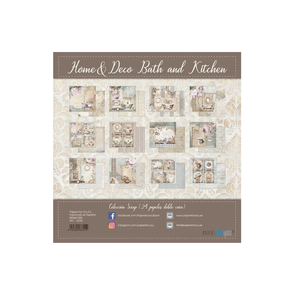 Bloc Scrapbooking 24 Hojas Home&Deco 'Bath and Kitchen' PapersForYou - Image 3