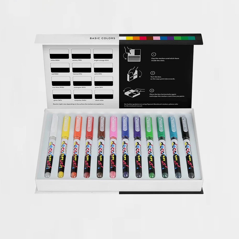 Caja 12 Rotuladores Básicos Pigment Decobrush Karin