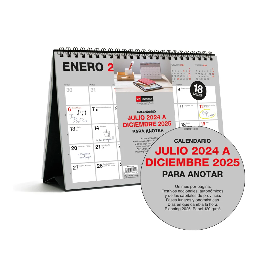 Calendario A5 Sobremesa 18 meses Básico 2024-2025 - Image 2