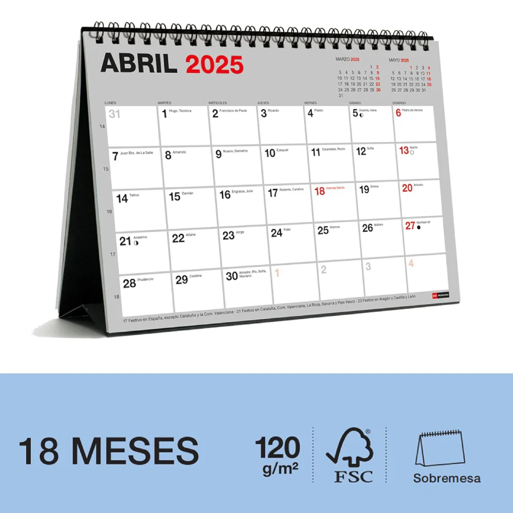 Calendario A5 Sobremesa 18 meses Básico 2024-2025 - Image 6