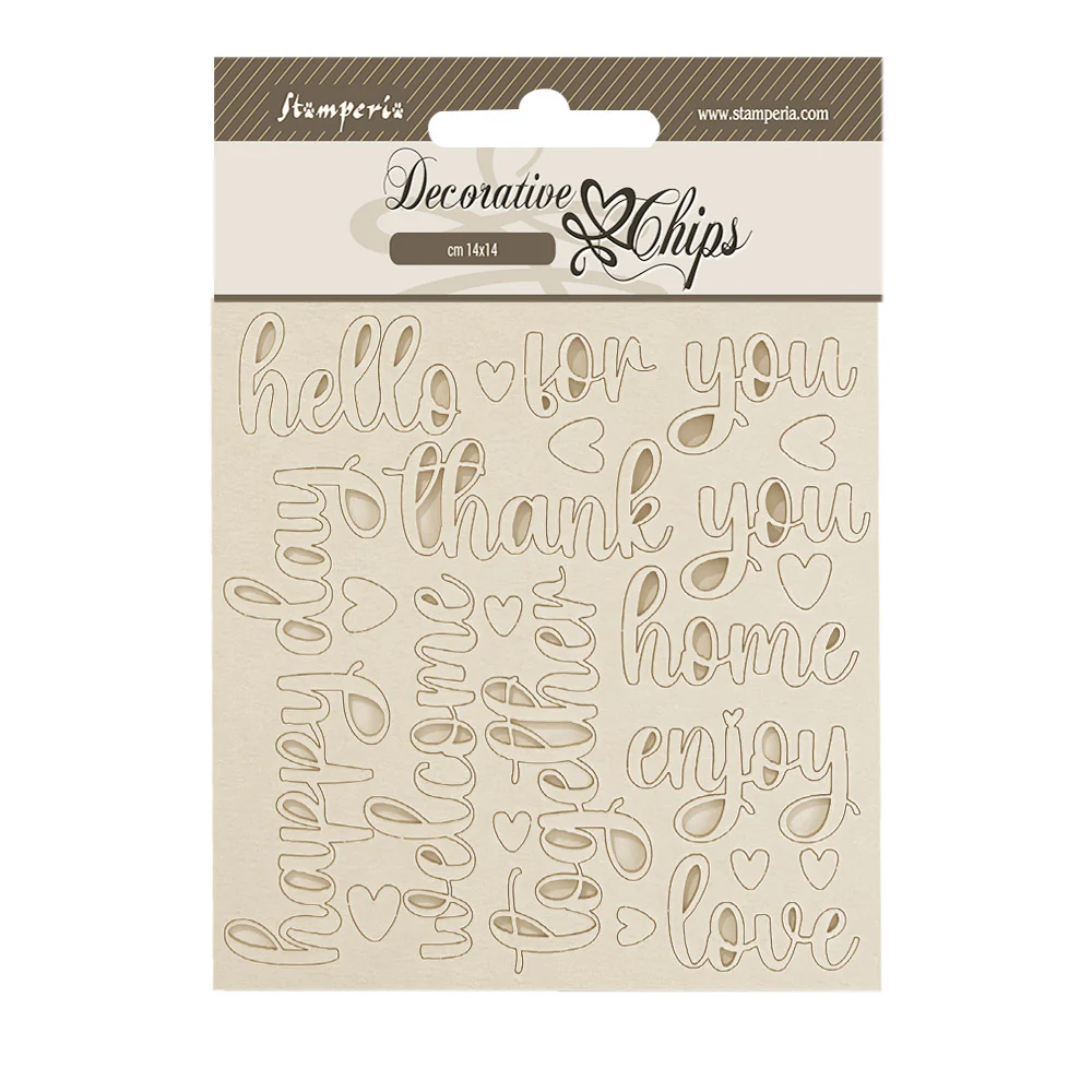 Chips Decorativas de Madera Lettering Stamperia