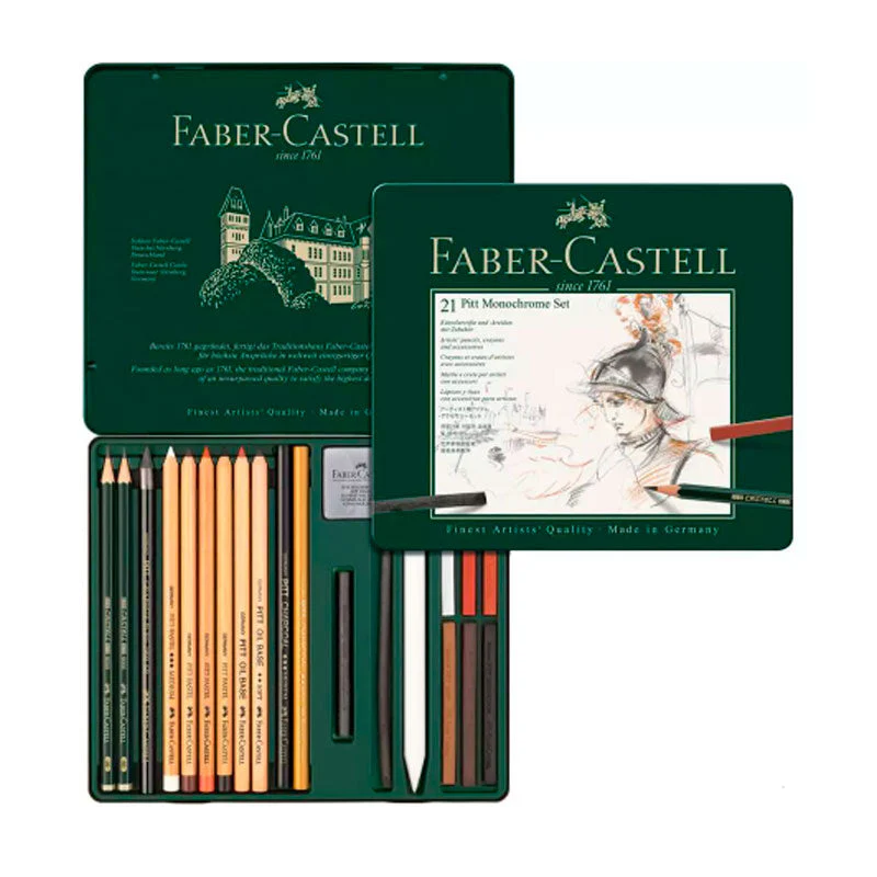 Estuche de Metal con 21 Lápices Pitt Monocohrome Castell