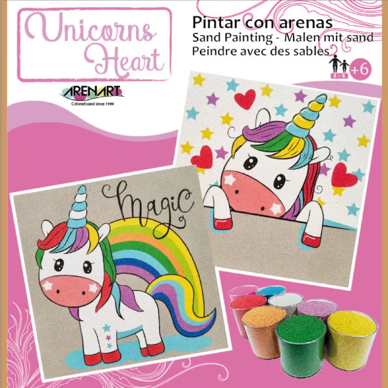 Kit Pintar con Arenas 'Unicornio Corazones' ARENART 30x30cm 2 Láminas - Image 2