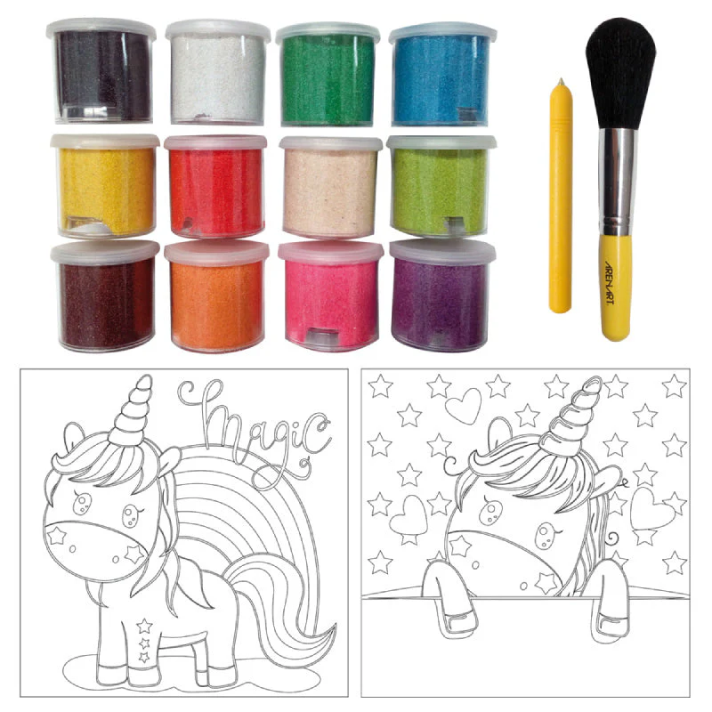 Kit Pintar con Arenas 'Unicornio Corazones' ARENART 30x30cm 2 Láminas - Image 4