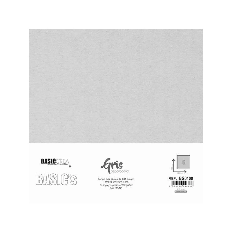 Hoja de Cartón Gris Básica 30,5cm Basic Crea