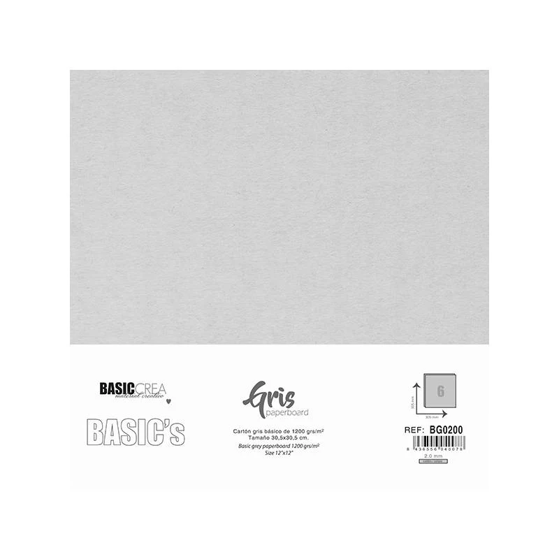 Hoja de Cartón Gris Básica 30,5cm Basic Crea - Image 2