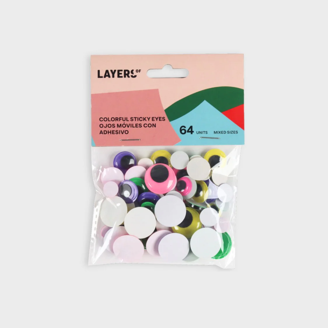 Pack 64 Ojos Saltones Adhesivos de Colores Layers Of