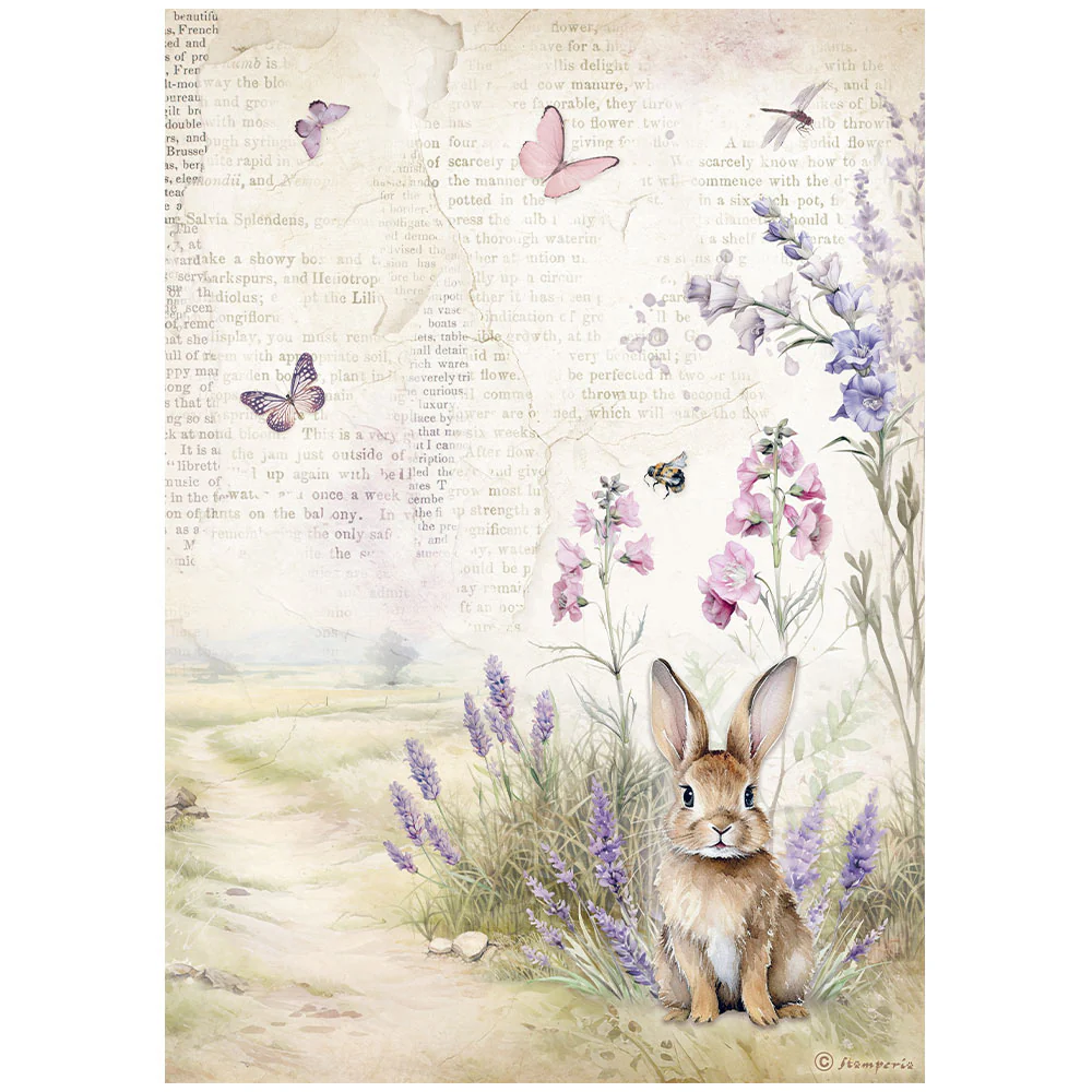 Papel de Arroz A4 Lavender Conejito Stamperia