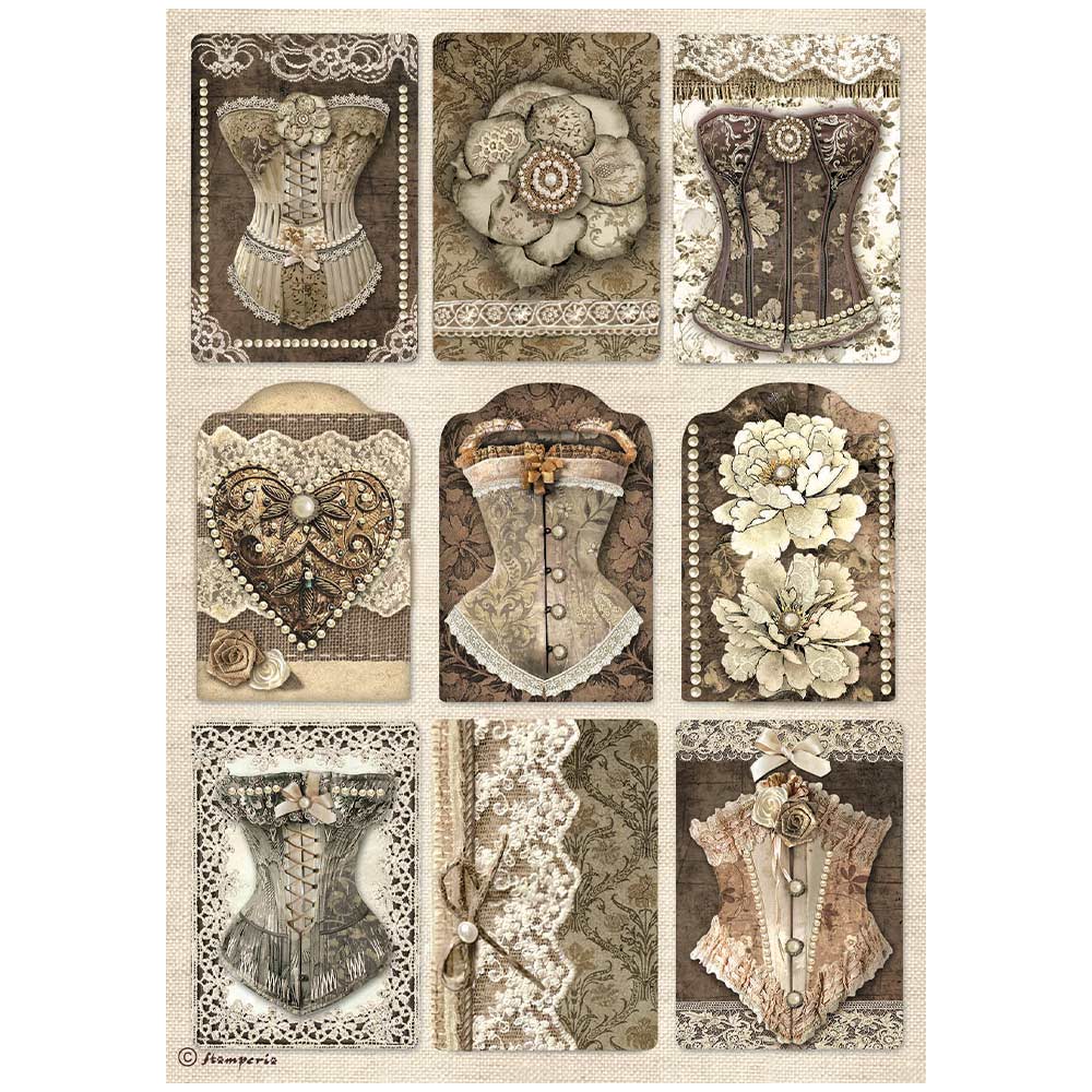 Papel de Arroz A4 Old Lace Corsets Stamperia