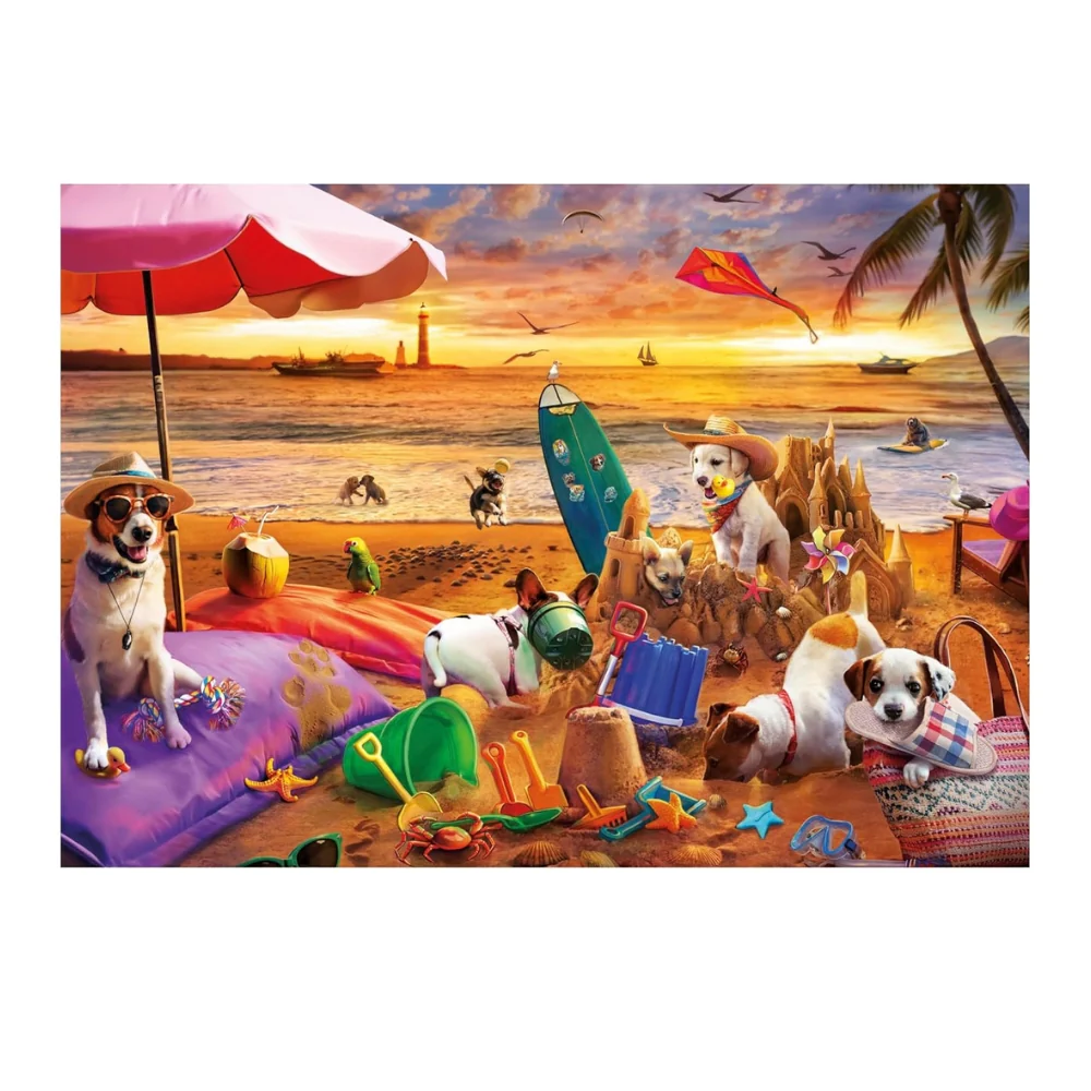 Puzzle 1000 Piezas Perros Jugando en la Playa Educa - Image 2
