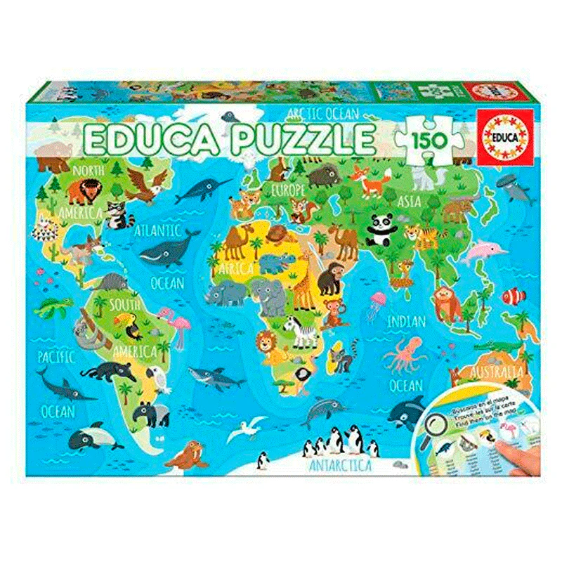 Puzzle 150 Piezas Mapamundi Animales Educa