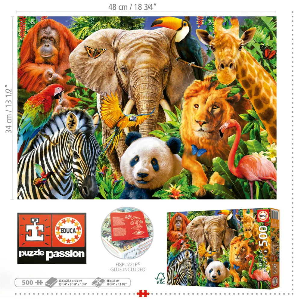 Puzzle 500 Piezas Collage de Animales Salvajes Educa - Image 2