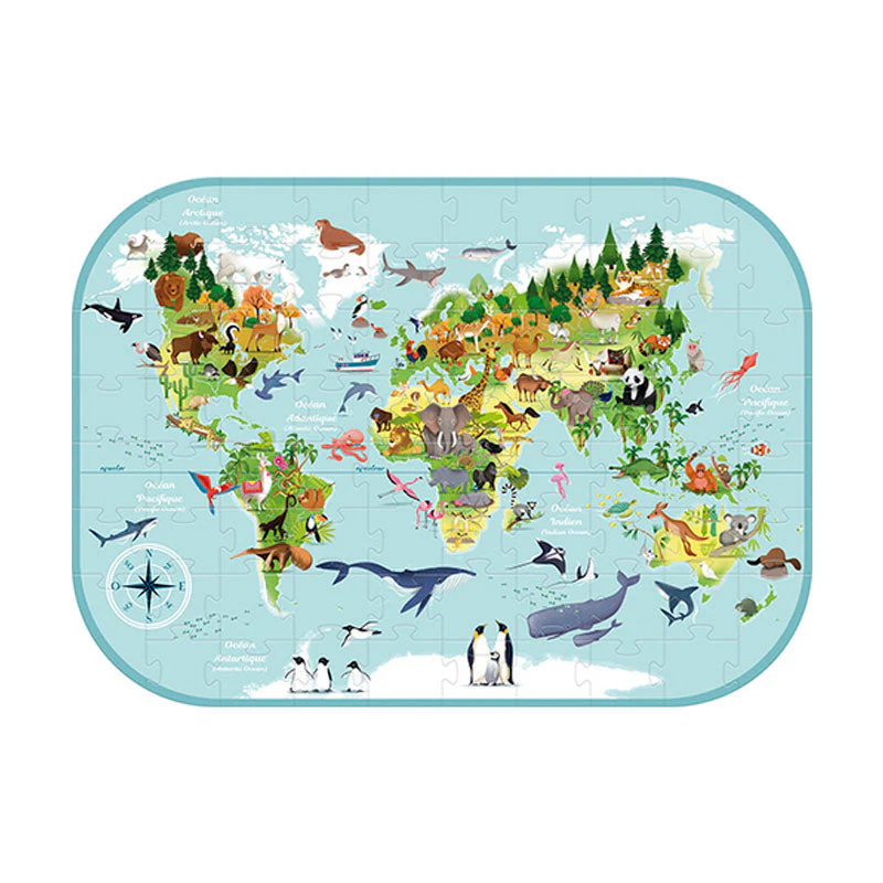 Puzzle Planisferio del Mundo con Animales de 72 Piezas 6+ Avenue Mandarine - Image 3