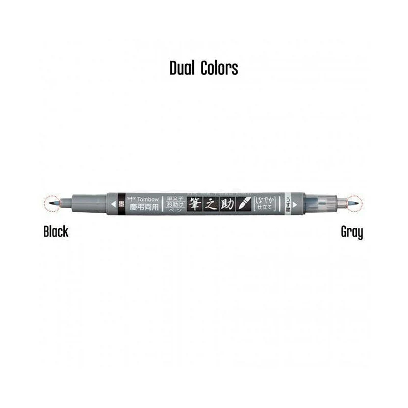 Rotulador Fudenosuke Doble Punta Gris y Negro Tombow - Image 2