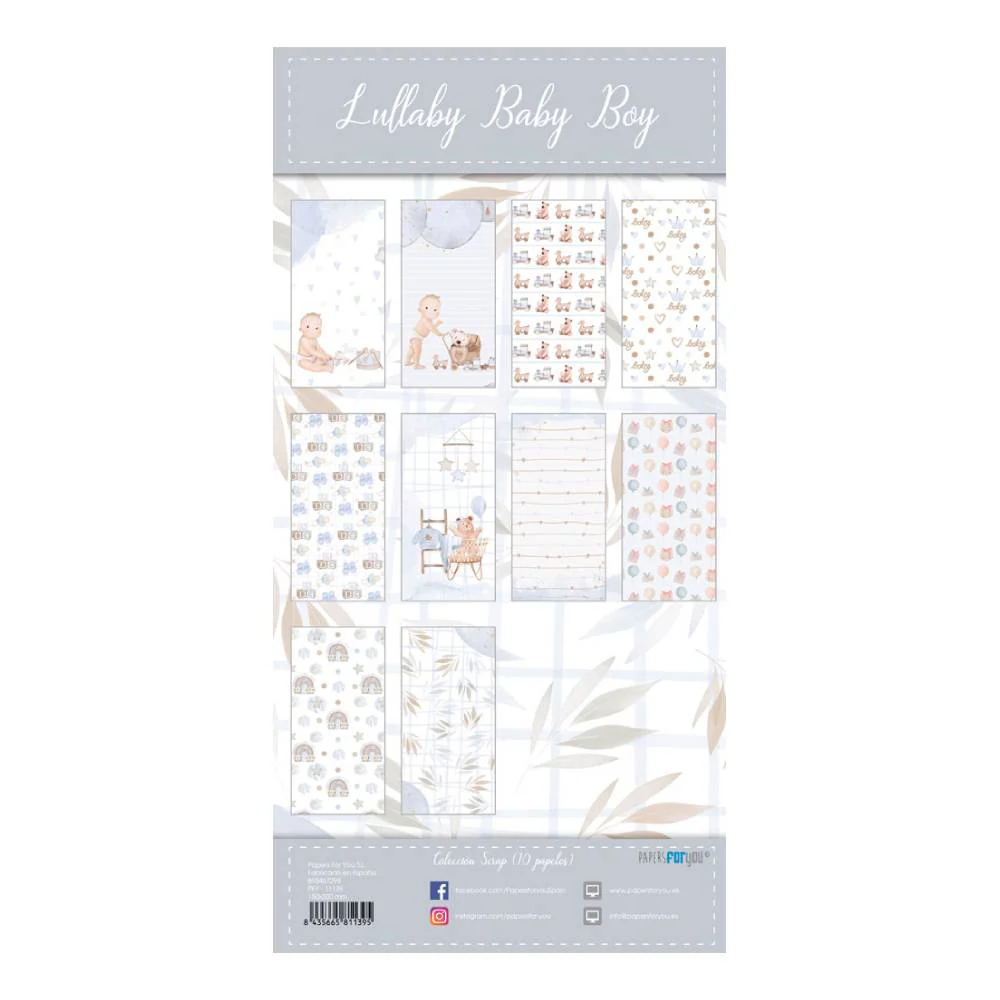 Set 10 Papeles Scrap 15x30cm Lullaby Baby Boy Papers For You - Image 12