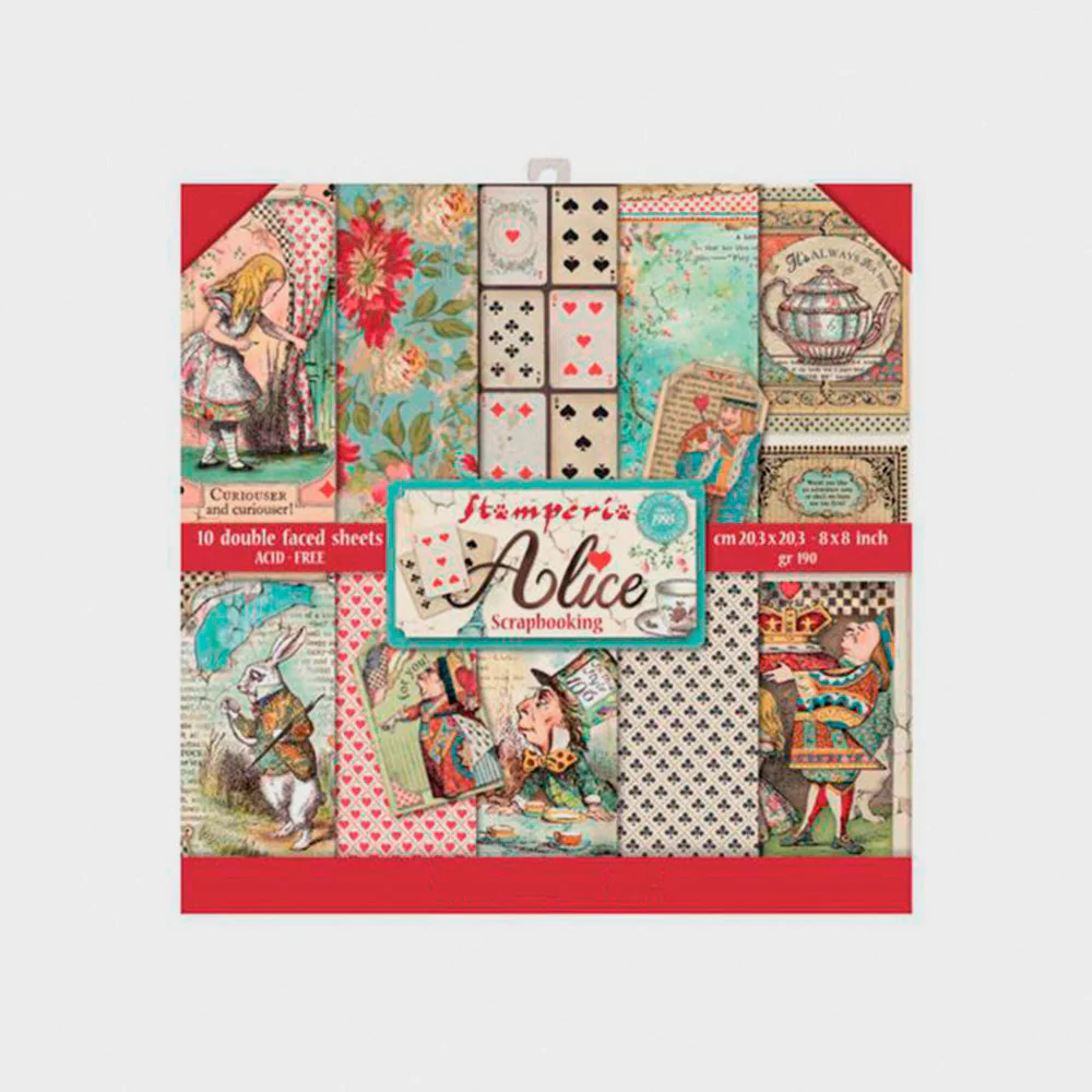 Set 10 Papeles Scrap 'Alice' 20,3x20,3cm Stamperia