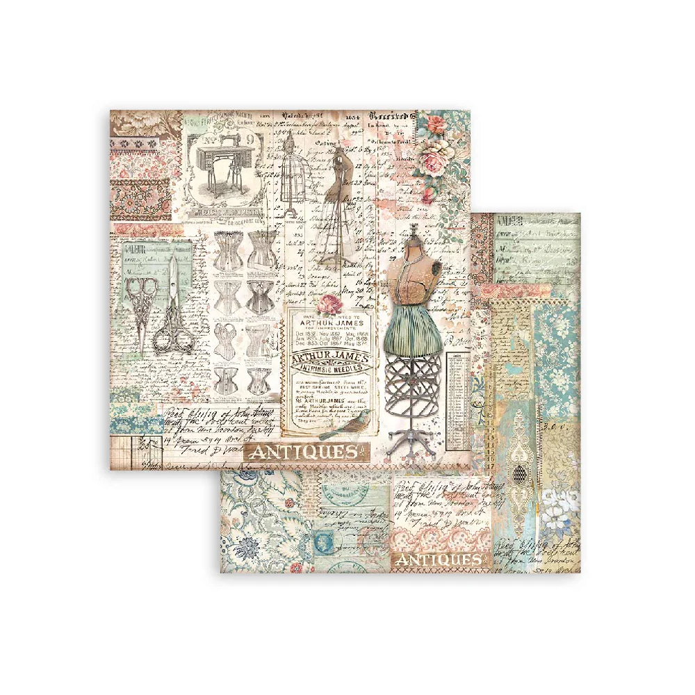 Set 10 Papeles Scrap Brocante Antiques 20x20 Stamperia - Image 2
