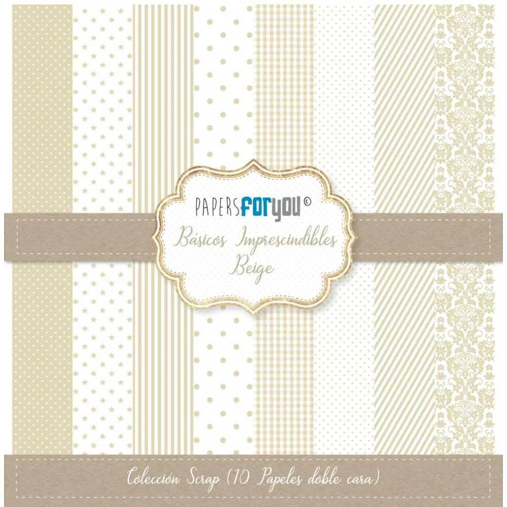 Set 10 Papeles Scrap doble cara 180gr 30x30 cm Básicos Beige