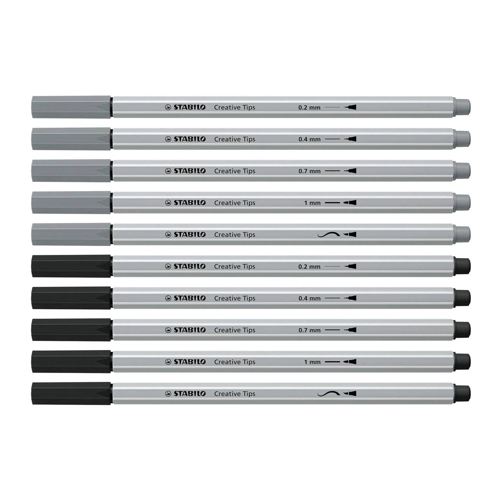 Set 10 Rotuladores Calibrados Negro y Gris Stabilo Creative Tips - Image 4