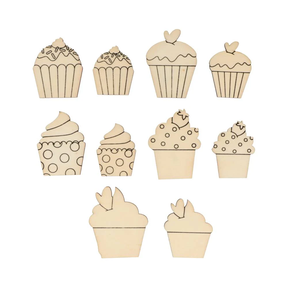 Set 10 Siluetas de Madera Cupcake - Image 2