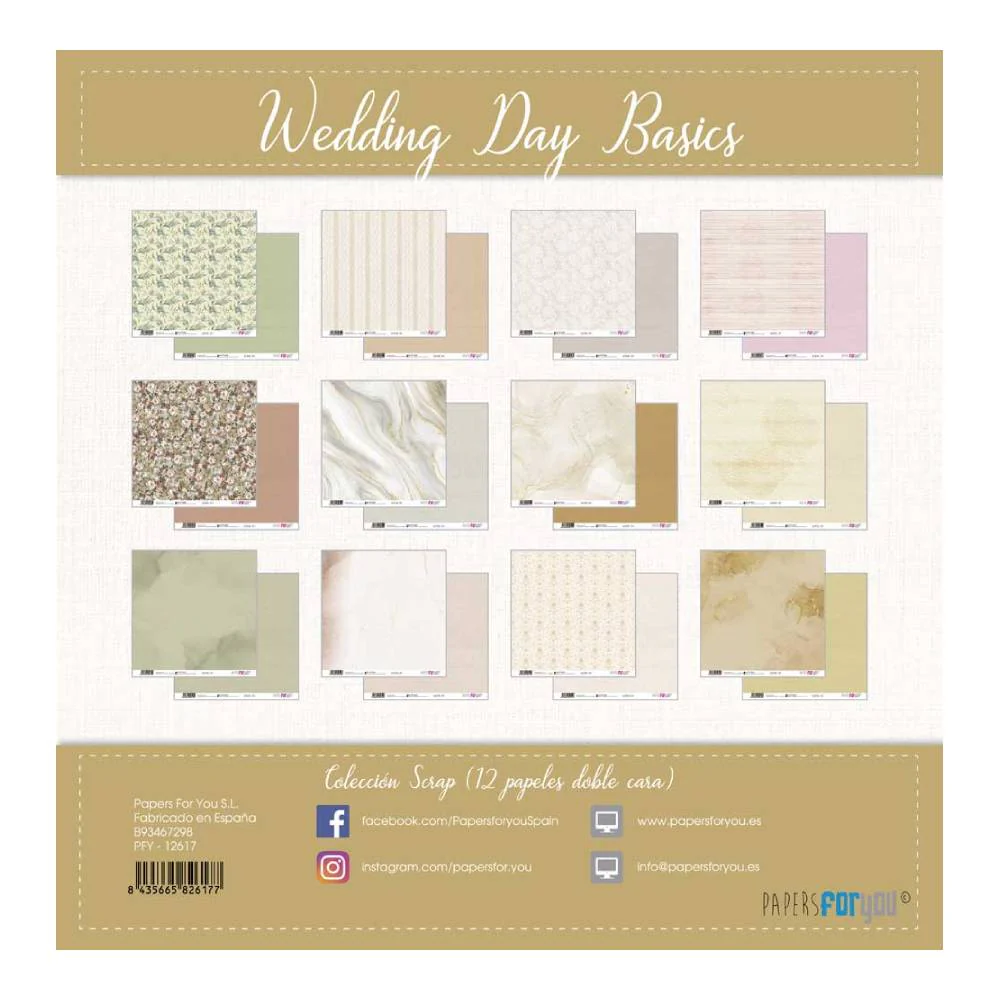 Set 12 Papel Scrap Doble Cara 30x30 Wedding Day Basics Papers For You - Image 2