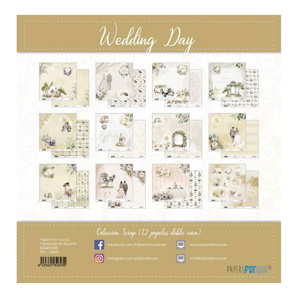 Set 12 Papel Scrap Doble Cara 30x30 Wedding Day Papers For You - Image 2