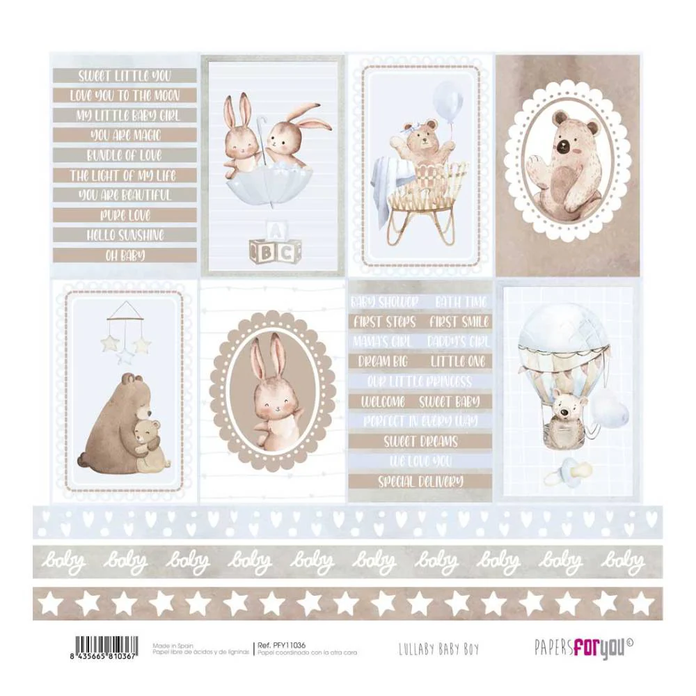Set 12 Papeles Scrap 30x30cm Lullaby Baby Boy Papers For You - Image 18