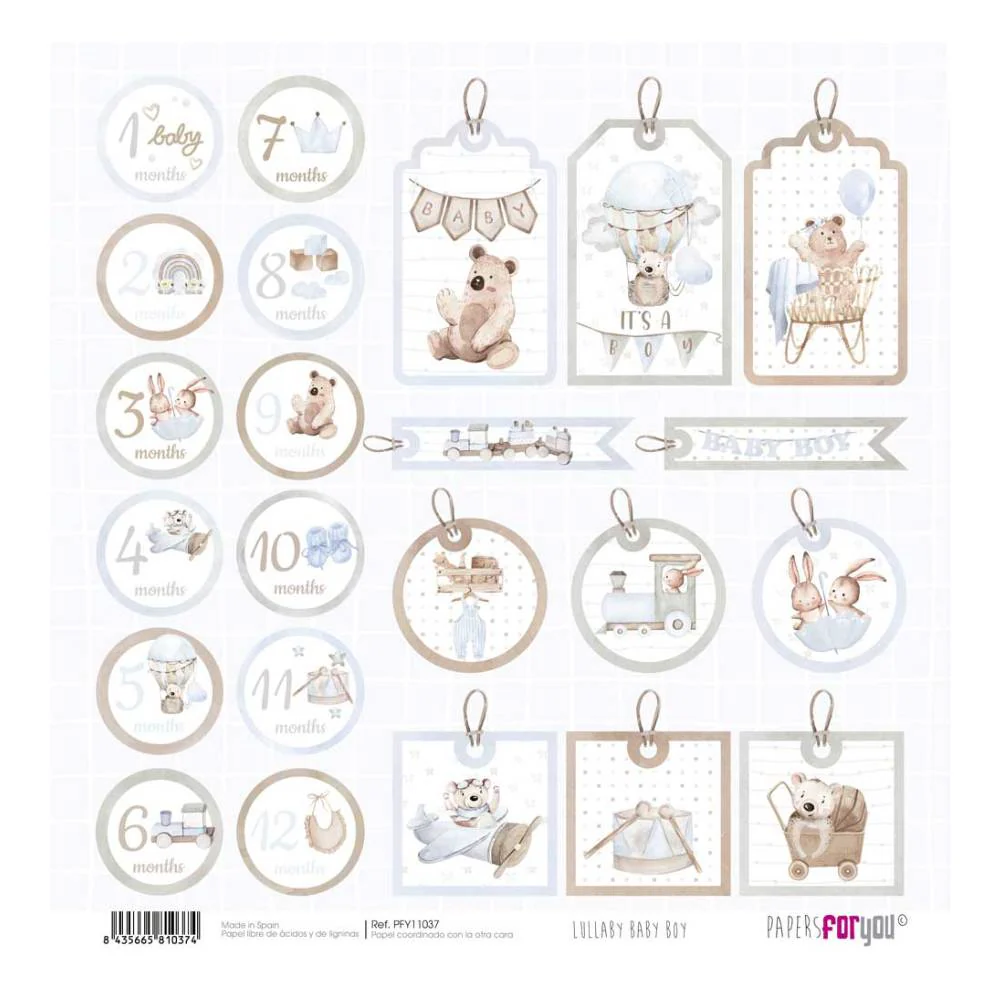 Set 12 Papeles Scrap 30x30cm Lullaby Baby Boy Papers For You - Image 20