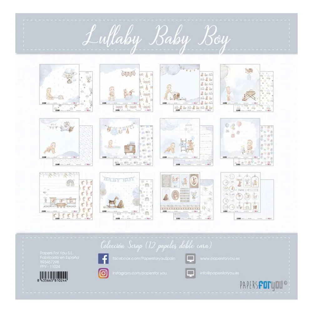 Set 12 Papeles Scrap 30x30cm Lullaby Baby Boy Papers For You - Image 26