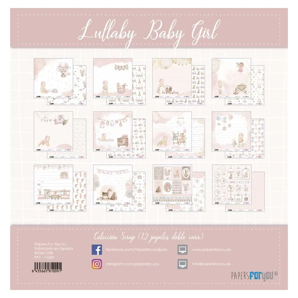 Set 12 Papeles Scrap 30x30cm Lullaby Baby Girl Papers For You - Image 11