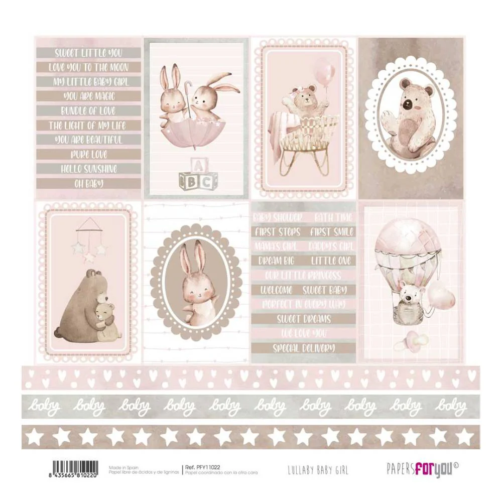 Set 12 Papeles Scrap 30x30cm Lullaby Baby Girl Papers For You - Image 23