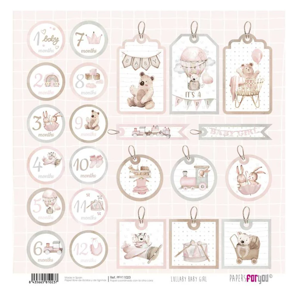 Set 12 Papeles Scrap 30x30cm Lullaby Baby Girl Papers For You - Image 25