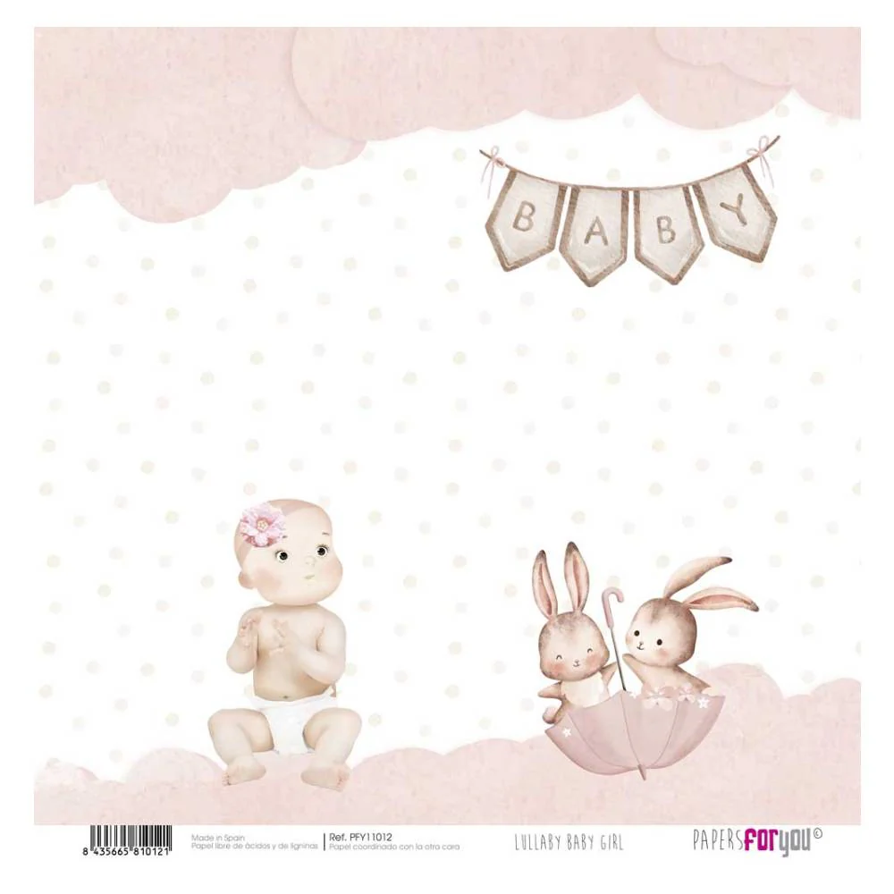 Set 12 Papeles Scrap 30x30cm Lullaby Baby Girl Papers For You - Image 4