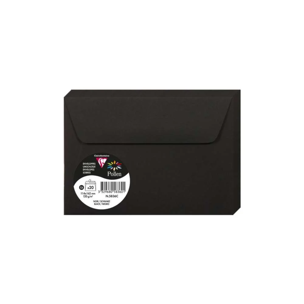 Set 20 Sobres 11x16 Negro Pollen Clairefontaine