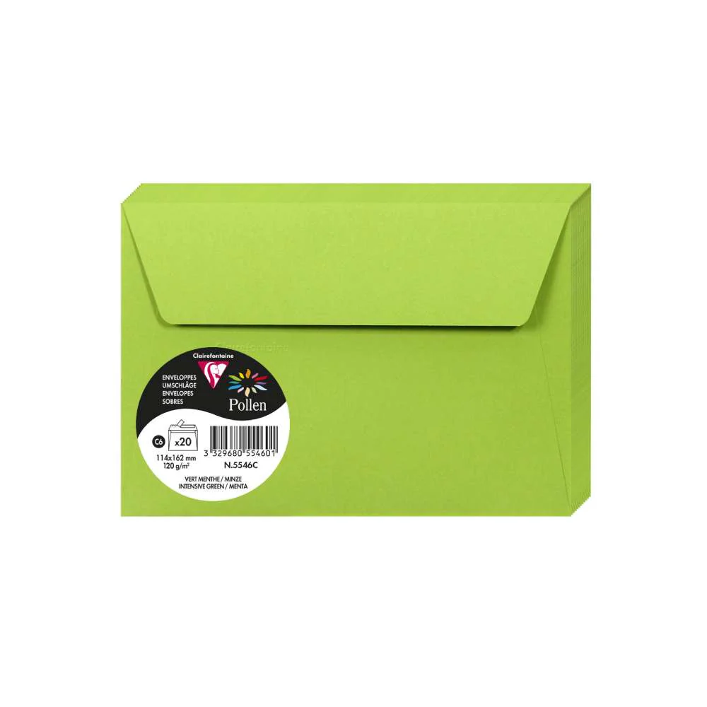 Set 20 Sobres 11x16 Verde Menta Pollen Clairefontaine