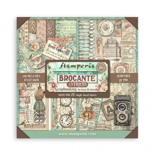 Set 22 Papeles Scrap Brocante Antiques 30x30 Stamperia