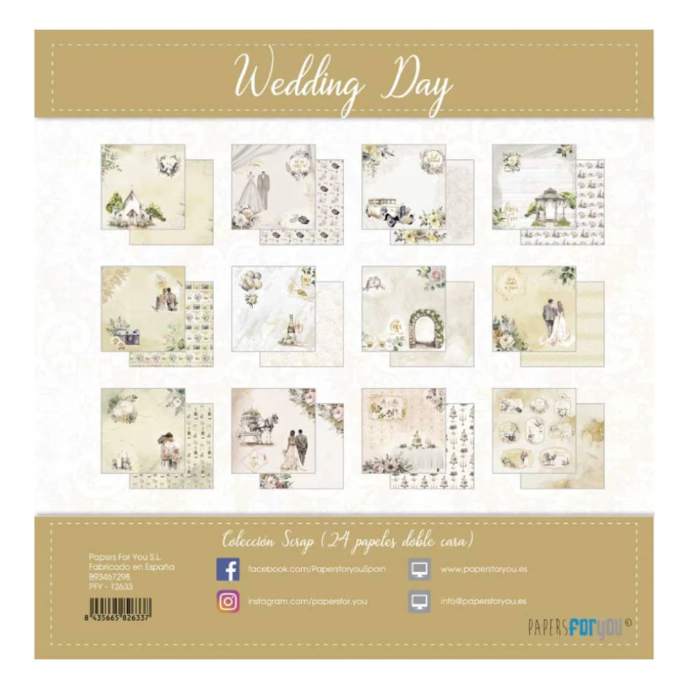 Set 24 Papel Scrap Mini Doble Cara 15x15 Wedding Day Papers For You - Image 2