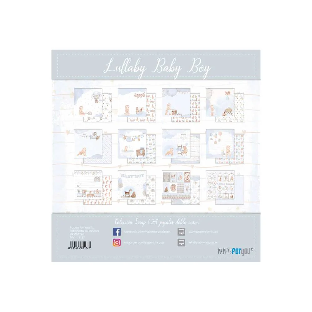 Set 24 Papeles Scrap 15x15cm Lullaby Baby Boy Papers For You - Image 26