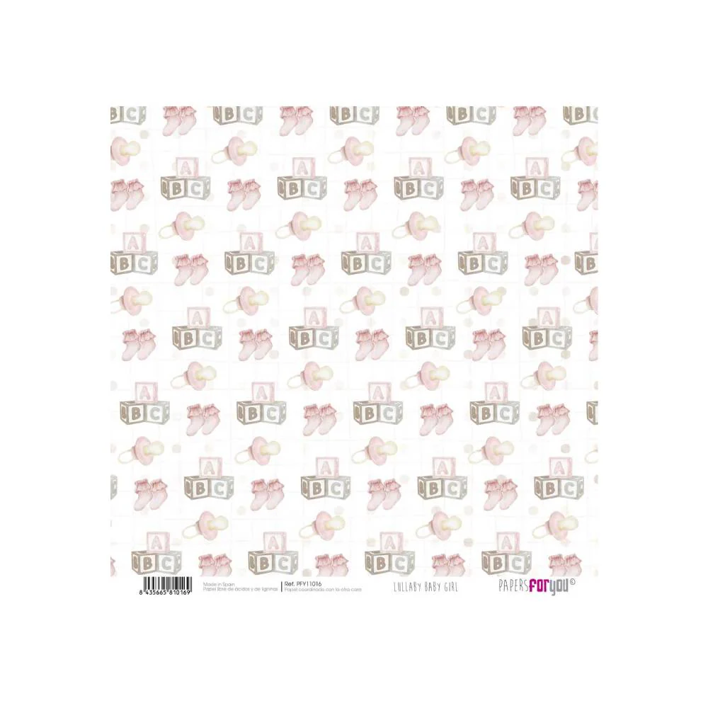 Set 24 Papeles Scrap 15x15cm Lullaby Baby Girl Papers For You - Image 13