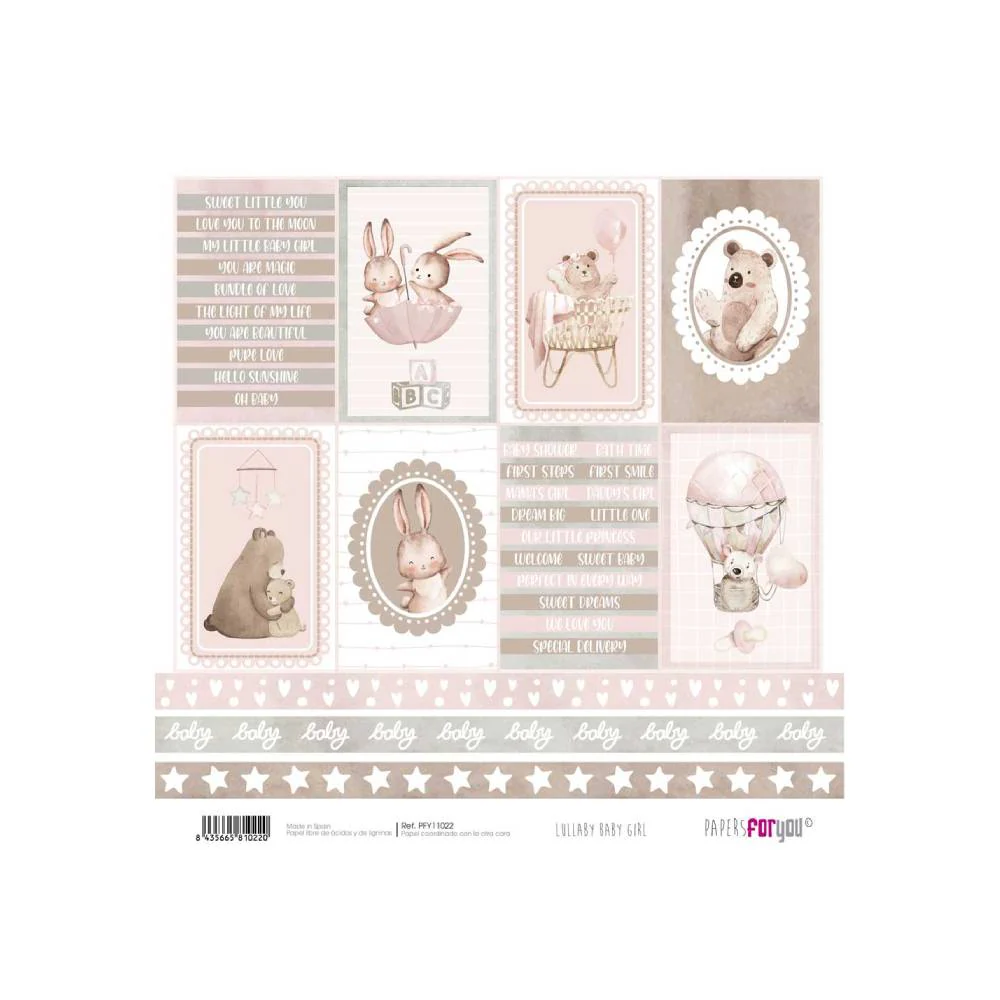 Set 24 Papeles Scrap 15x15cm Lullaby Baby Girl Papers For You - Image 22